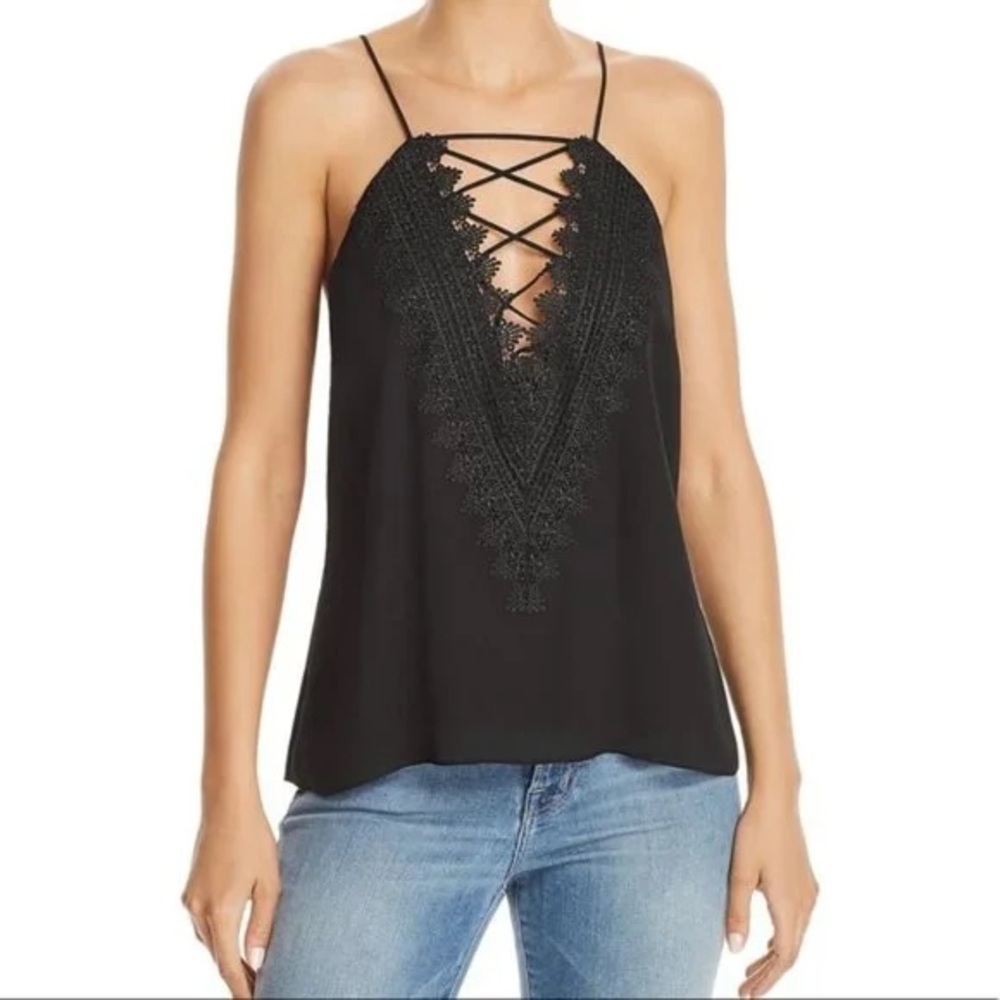 Nordstrom (Wayf) Black Lace Trim Strappy Top. Size XS